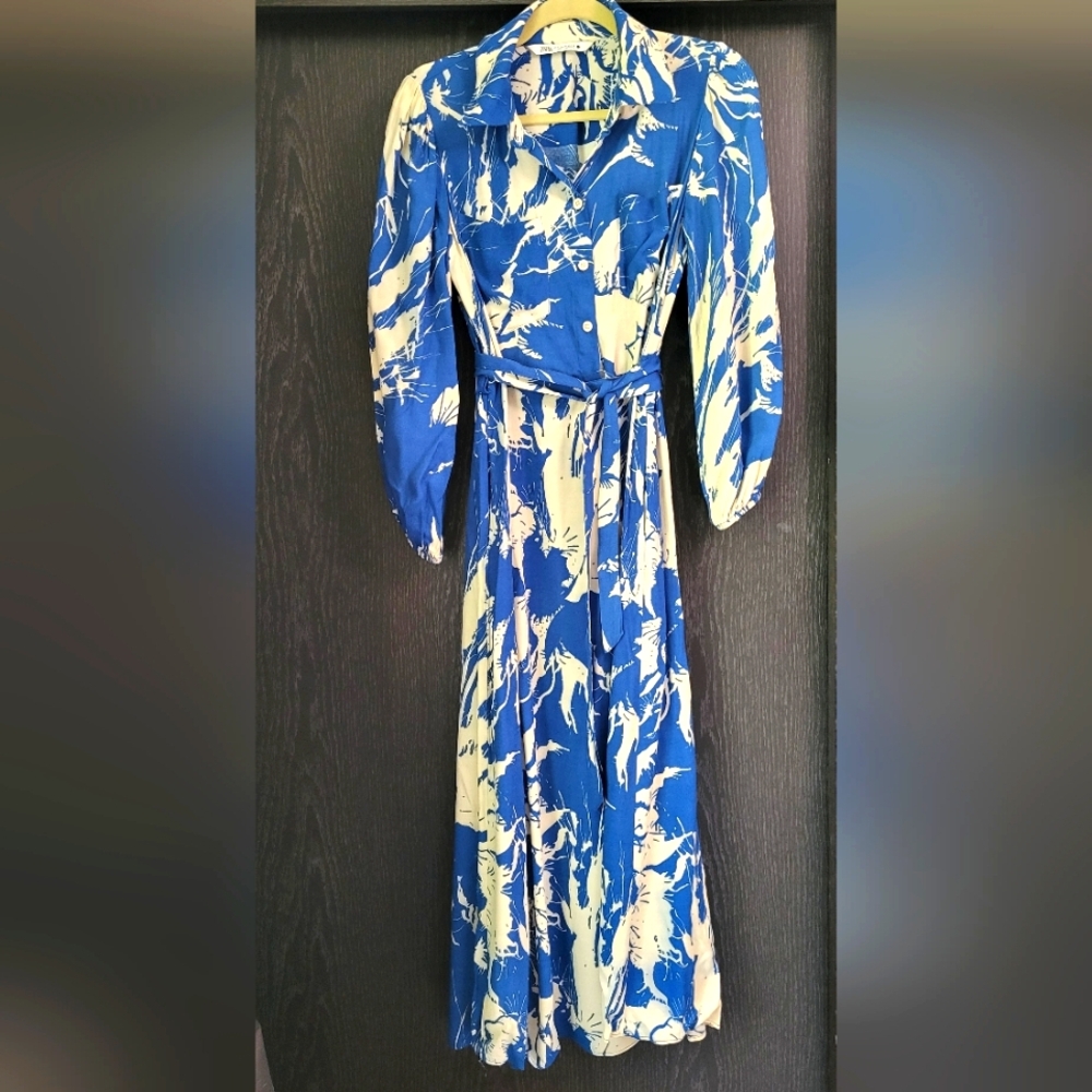 Blue and Cream Women's Dress